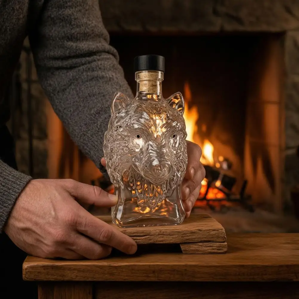 Wolf Head Whiskey Decanter Brandy Decanter Glass with Stopper, Hand Blown Animal Wine Dispenser for Home Bar, Gift Box
Wolf Head Whiskey Decanter Brandy Decanter Glass with Stopper, Hand Blown Animal Wine Dispenser for Home Bar, Gift Box