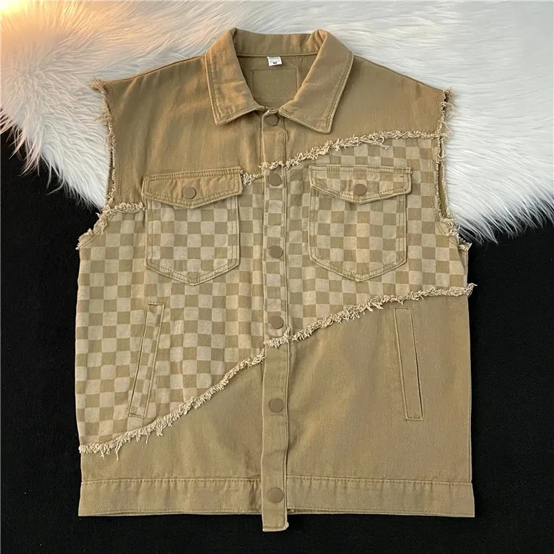 Raw-Edge Denim Vest Men Women Loose Checkered Tank Top Jacket Summer High Street Retro Sleeveless Somfortable Button Pocket Coat
Raw-Edge Denim Vest Men Women Loose Checkered Tank Top Jacket Summer High Street Retro Sleeveless Somfortable Button Pocket Coat