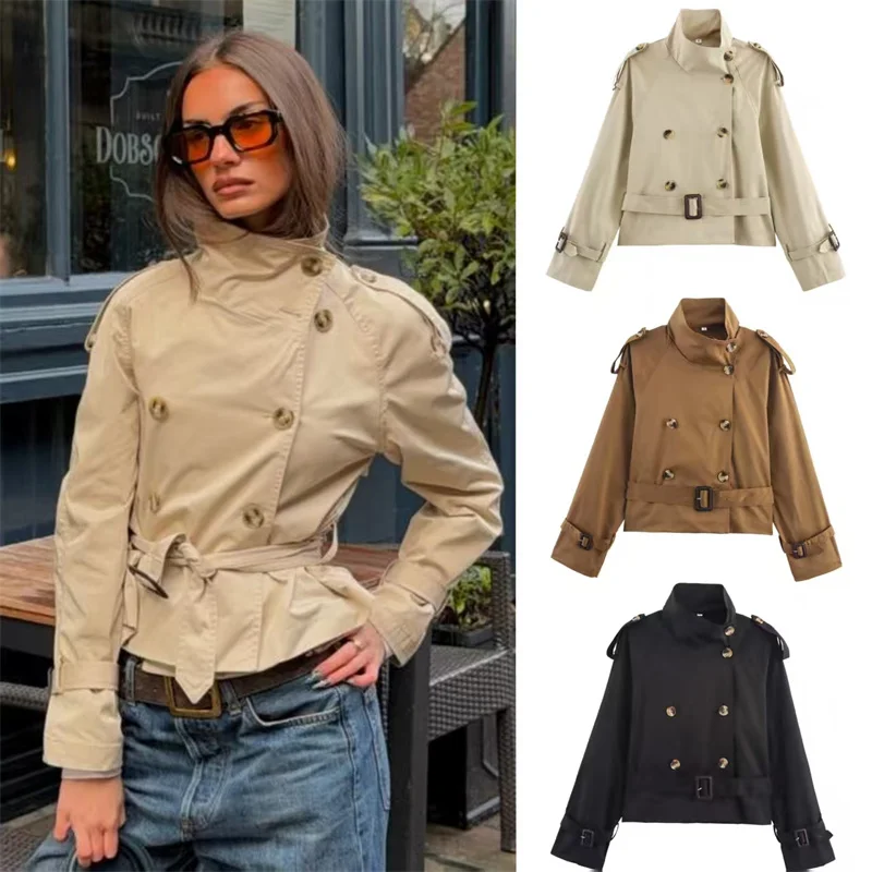 2026 Summer New Women's Jacket Solid Color Long Sleeve British Style Belt-Decorated Short Trench Coat Casual Fashion Personality
2026 Summer New Women's Jacket Solid Color Long Sleeve British Style Belt-Decorated Short Trench Coat Casual Fashion Personality