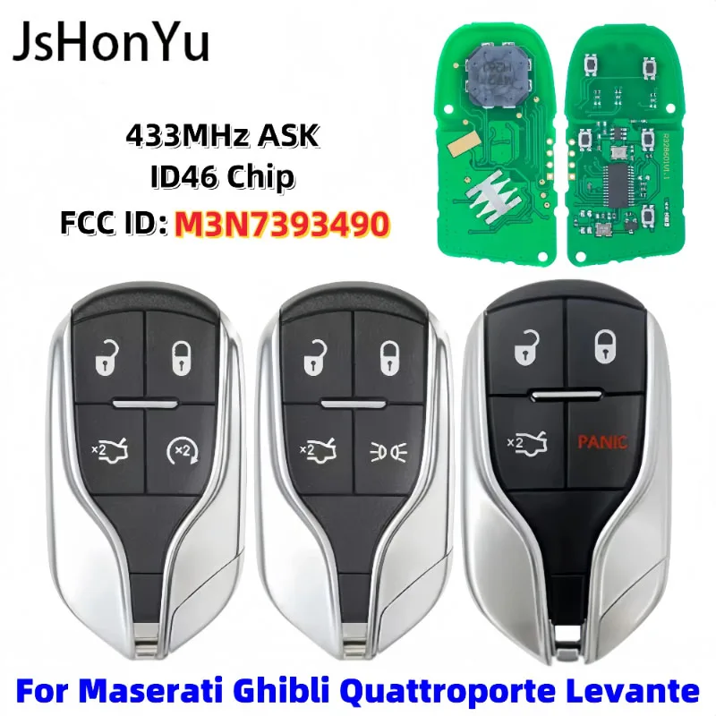 JsHonYu M3N-7393490 433MHz ASK ID46 Chip Smart Remote Key for Maserati Ghibli Quattroporte Levante 4 Button Keyless Entry Fob
JsHonYu M3N-7393490 433MHz ASK ID46 Chip Smart Remote Key for Maserati Ghibli Quattroporte Levante 4 Button Keyless Entry Fob