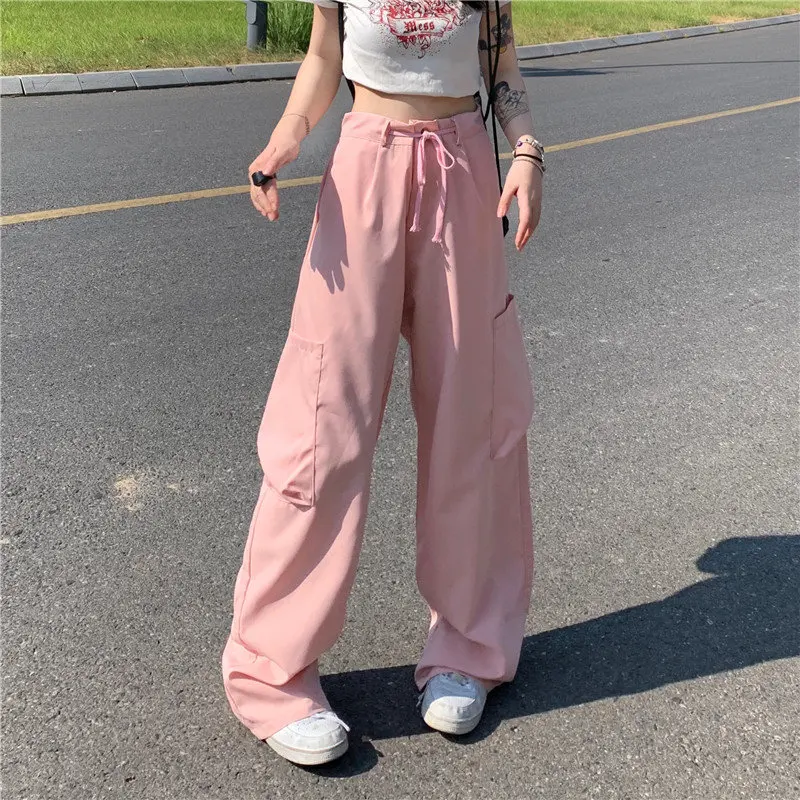 American Style Vintage Cargo Pants Women Summer Casual Loose Multi Pocket High Waist Straight Wide-legged Drawstring Trousers
American Style Vintage Cargo Pants Women Summer Casual Loose Multi Pocket High Waist Straight Wide-legged Drawstring Trousers