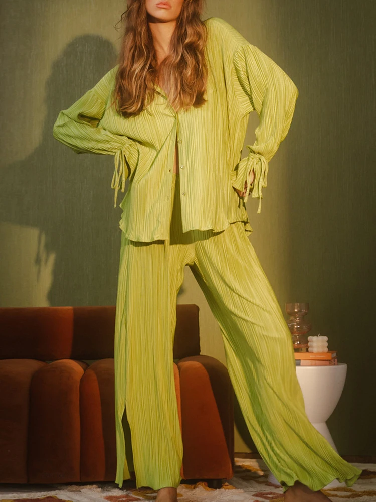 Causal Loose Women Pajama Sets Spring Autumn Home Suit Single-Breasted Long Sleeve Wide Leg Pants Trouser Suits Female Pant Sets
Causal Loose Women Pajama Sets Spring Autumn Home Suit Single-Breasted Long Sleeve Wide Leg Pants Trouser Suits Female Pant Sets
