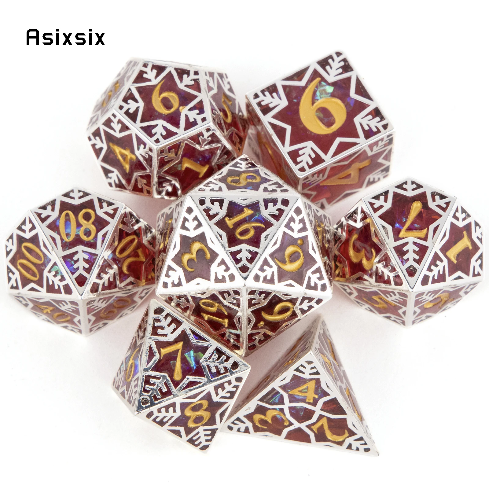 7 Pcs Red Snowflake Resin Golden Number Sharp Edge Polyhedral Dice Suitable for Role-Playing RPG Board Game
7 Pcs Red Snowflake Resin Golden Number Sharp Edge Polyhedral Dice Suitable for Role-Playing RPG Board Game