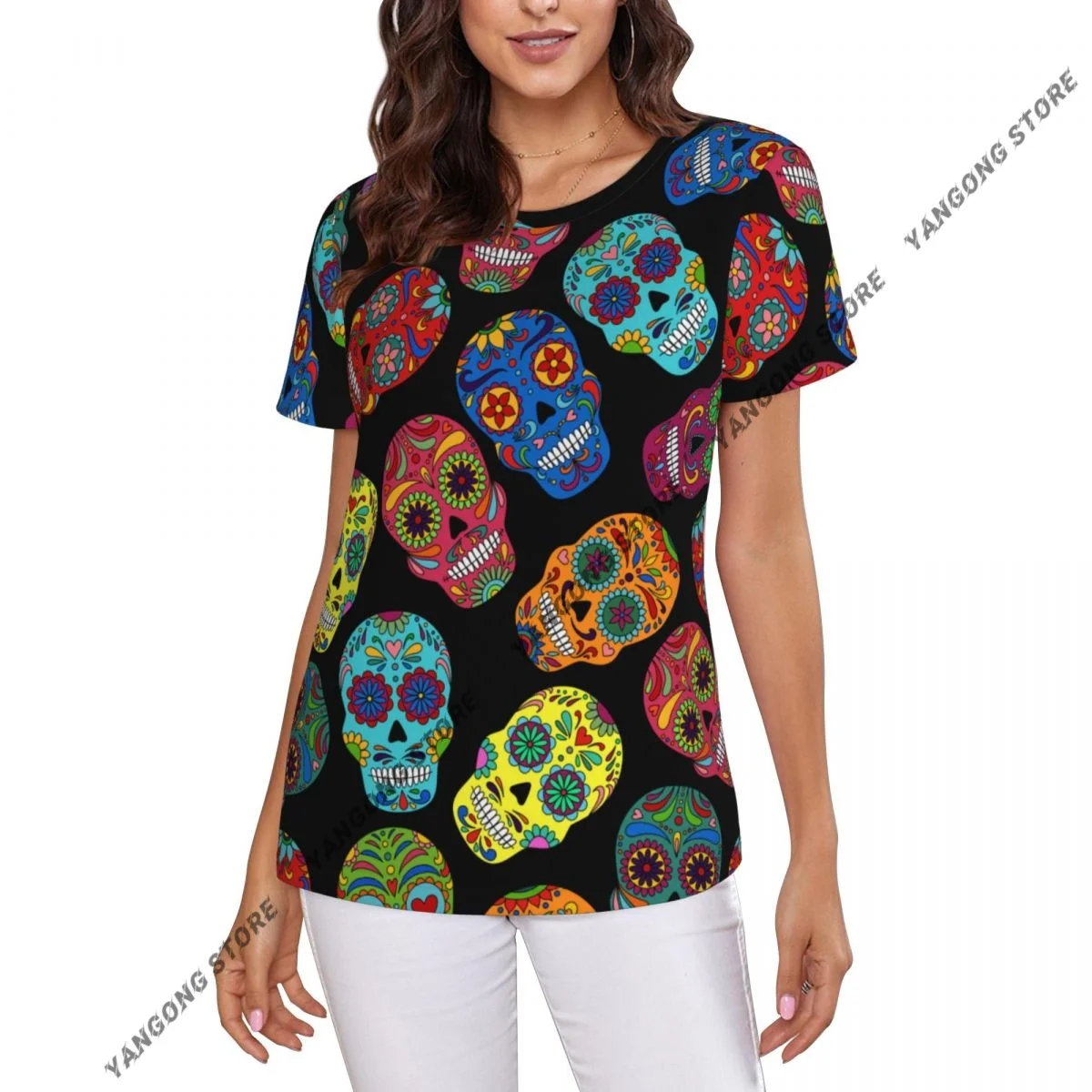 T Shirt Women Mexican Day Of The Dead Skulls Tee Shirt Casual Round Neck Short Sleeve Streetwear Female T-Shirt
T Shirt Women Mexican Day Of The Dead Skulls Tee Shirt Casual Round Neck Short Sleeve Streetwear Female T-Shirt