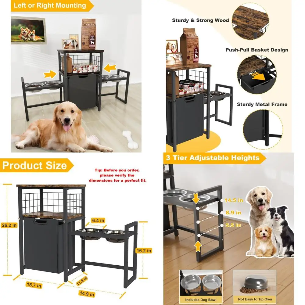 Elevated Dog Feeding Station with Storage, Adjustable Height, Toy Basket, Suitable for All Dog Sizes, Black
Elevated Dog Feeding Station with Storage, Adjustable Height, Toy Basket, Suitable for All Dog Sizes, Black