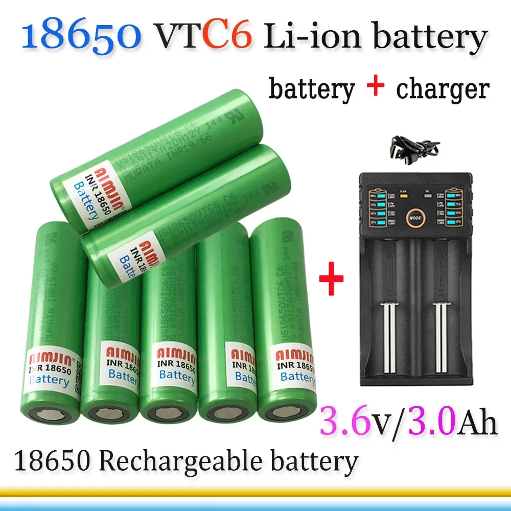 New original 18650 VTC6 3.6V 3000mAh battery For Us 18650 30A toys tools flashlight battery+USB Charger
New original 18650 VTC6 3.6V 3000mAh battery For Us 18650 30A toys tools flashlight battery+USB Charger