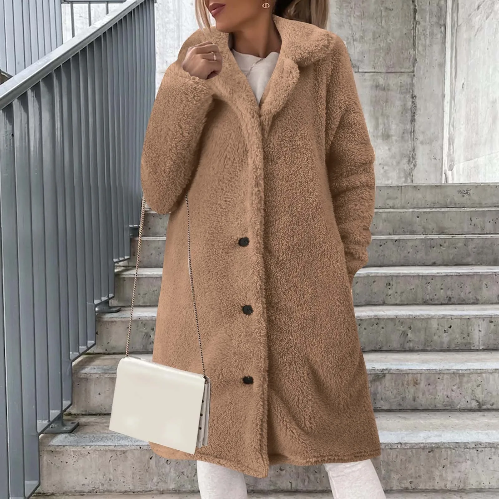 Women's Solid Color Fleece Jacket Warm Plush Loose Fit Lapel Button Pocket Outwears Warm Plush Long Windbreaker For Women куртка
Women's Solid Color Fleece Jacket Warm Plush Loose Fit Lapel Button Pocket Outwears Warm Plush Long Windbreaker For Women куртка