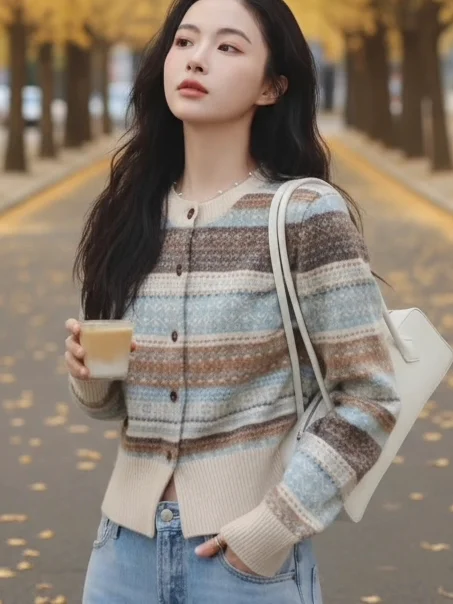 LaoMaoJia Fair Isle Pattern Woolen Open Cardigan Autumn Winter New Button Long Sleeve Lady round Neck Embroidered Striped Swe...
LaoMaoJia Fair Isle Pattern Woolen Open Cardigan Autumn Winter New Button Long Sleeve Lady round Neck Embroidered Striped Swe...