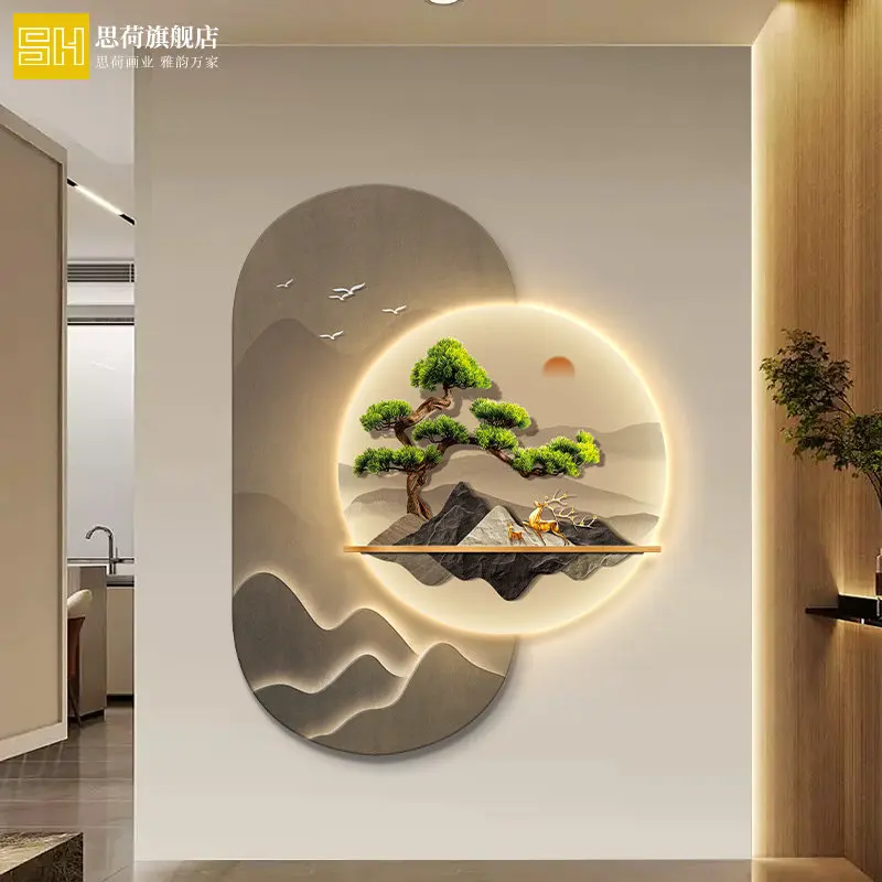 New Chinese style living room three-dimensional decoration with illuminated murals hanging at the entrance of the welcoming pine
New Chinese style living room three-dimensional decoration with illuminated murals hanging at the entrance of the welcoming pine