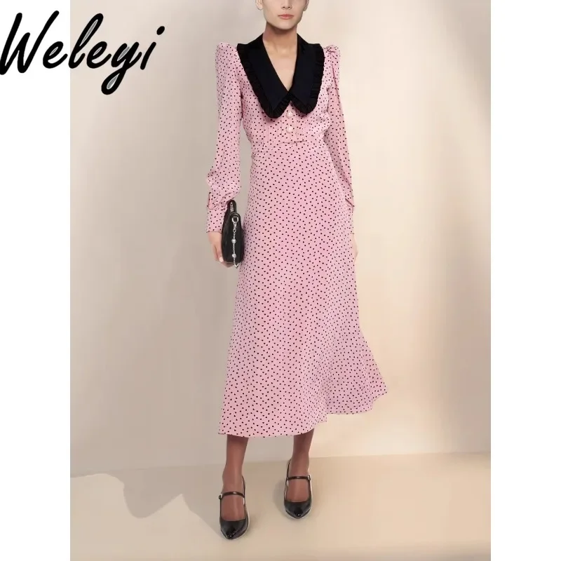 French Retro Long Sleeve Pink Long Dress Female 2024 Autumn Clothing Temperament Women's Love Printed Slim Waist Maxi Dresses
French Retro Long Sleeve Pink Long Dress Female 2024 Autumn Clothing Temperament Women's Love Printed Slim Waist Maxi Dresses