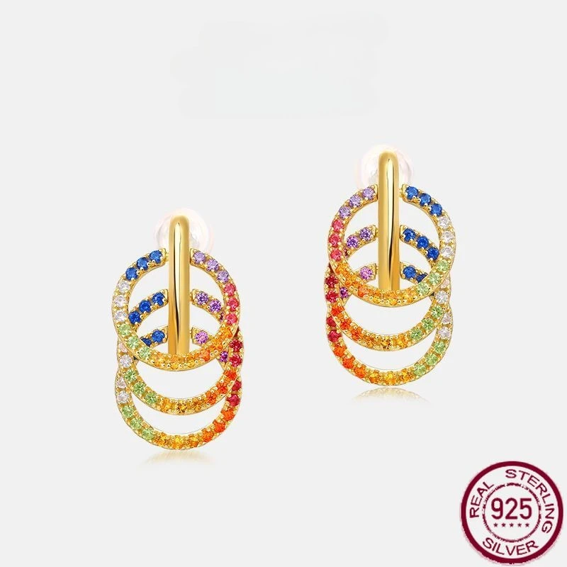 New S925 sterling silver fashionable light luxury diamond inlaid multi-layer circle rainbow earrings wedding jewelry
New S925 sterling silver fashionable light luxury diamond inlaid multi-layer circle rainbow earrings wedding jewelry