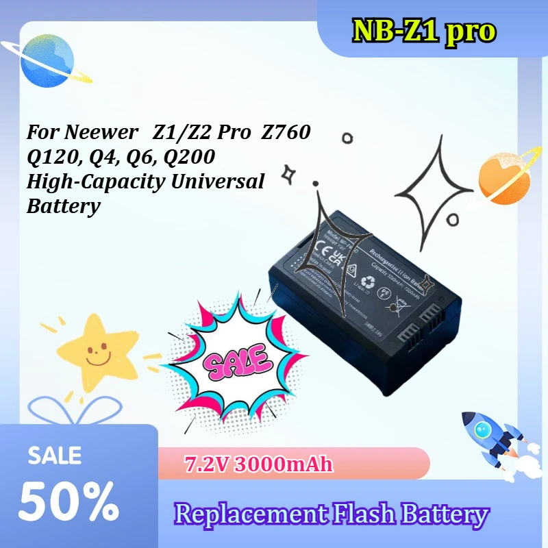 NB-Z1 pro 7.2V 3000mAh for Neewer Replacement Flash Battery Z1/Z2 Pro Z760 Q120, Q4, Q6, Q200 High-Capacity Universal Battery
NB-Z1 pro 7.2V 3000mAh for Neewer Replacement Flash Battery Z1/Z2 Pro Z760 Q120, Q4, Q6, Q200 High-Capacity Universal Battery