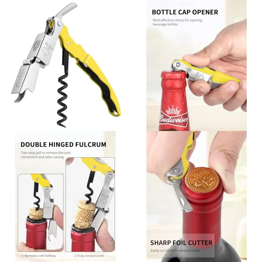 Wine Key - Professional Handcrafted Heavy Duty Waiter Corkscrew, Compact Wine Opener with Double Hinged, Foil Cutter and Bottle Opener, Gifts for Servers, Sommelier, Bartenders - Yellow
Wine Key - Professional Handcrafted Heavy Duty Waiter Corkscrew, Compact Wine Opener with Double Hinged, Foil Cutter and Bottle Opener, Gifts for Servers, Sommelier, Bartenders - Yellow