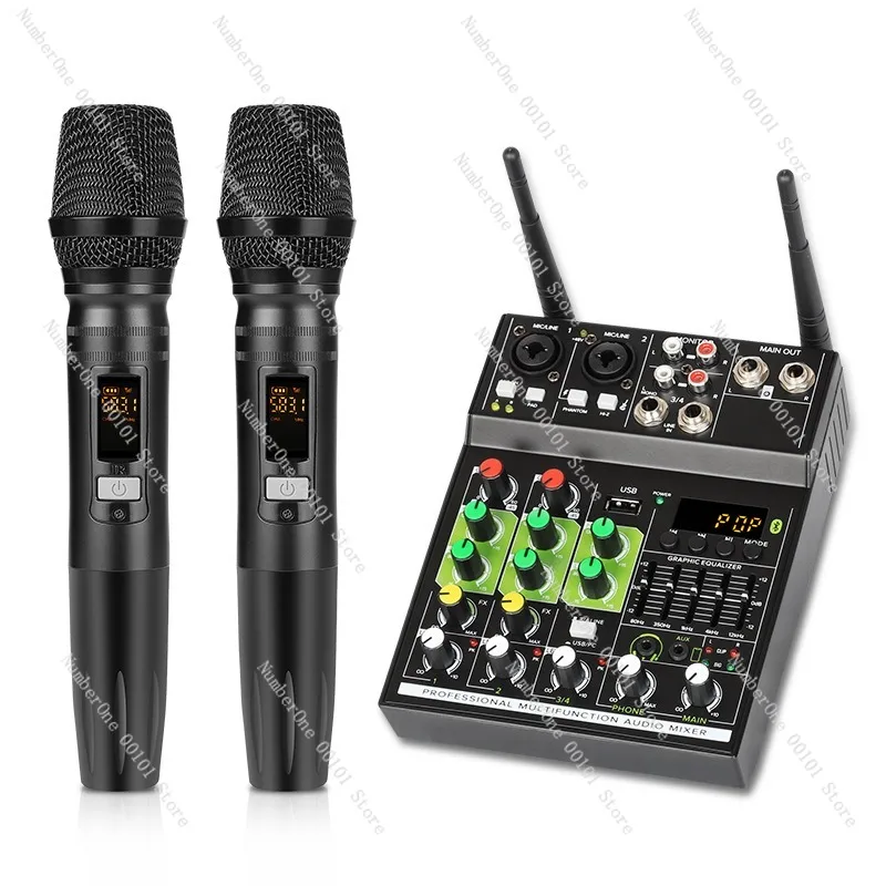 4-channel mixer with wireless microphone, computer sound card usb、 Bluetooth, reverb, and microphone
4-channel mixer with wireless microphone, computer sound card usb、 Bluetooth, reverb, and microphone