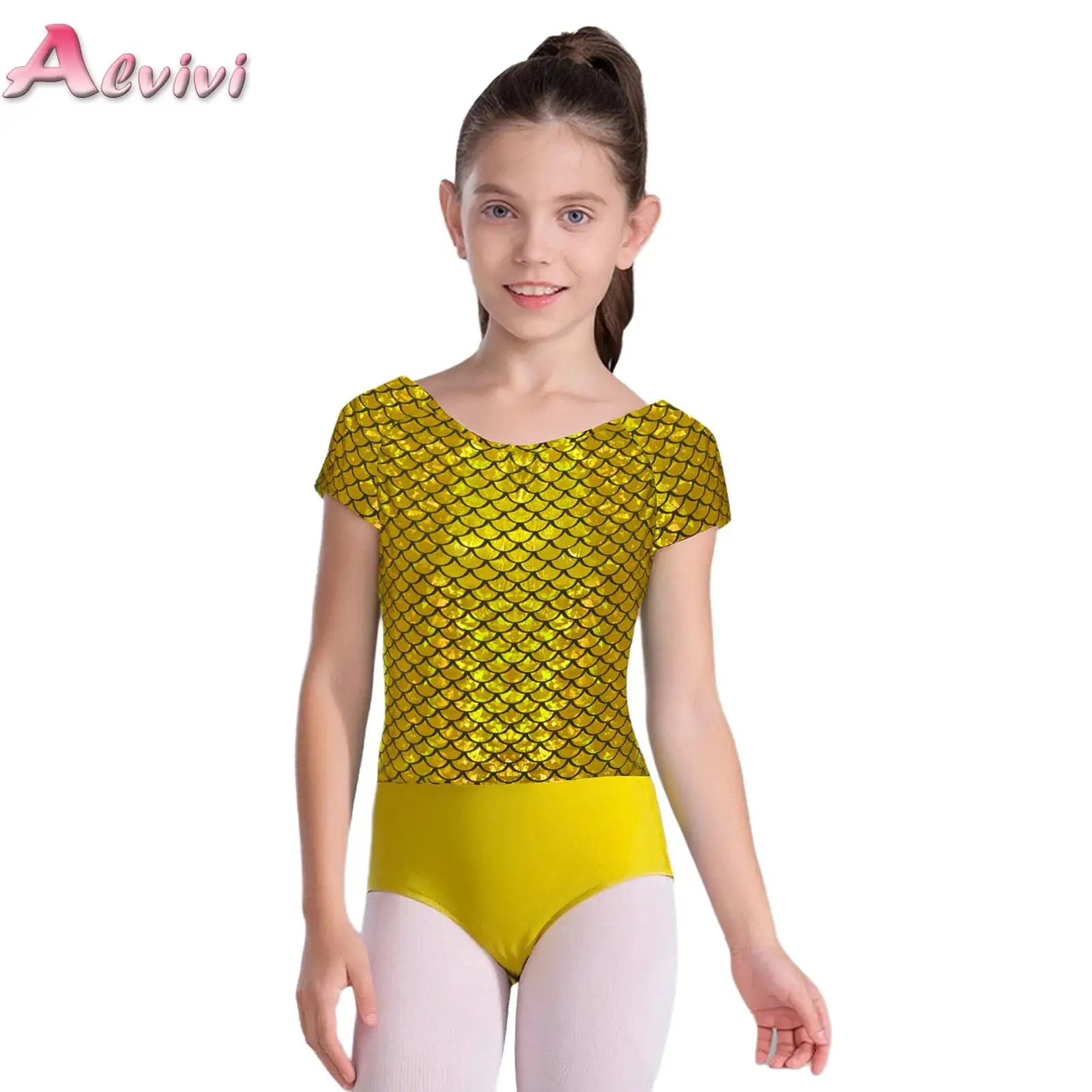Kids Girls Metallic Fish Scale Print Ballet Dance Leotard Short Sleeve Bowknot Cutout Back Bodysuit for Gymnastics Performance
Kids Girls Metallic Fish Scale Print Ballet Dance Leotard Short Sleeve Bowknot Cutout Back Bodysuit for Gymnastics Performance