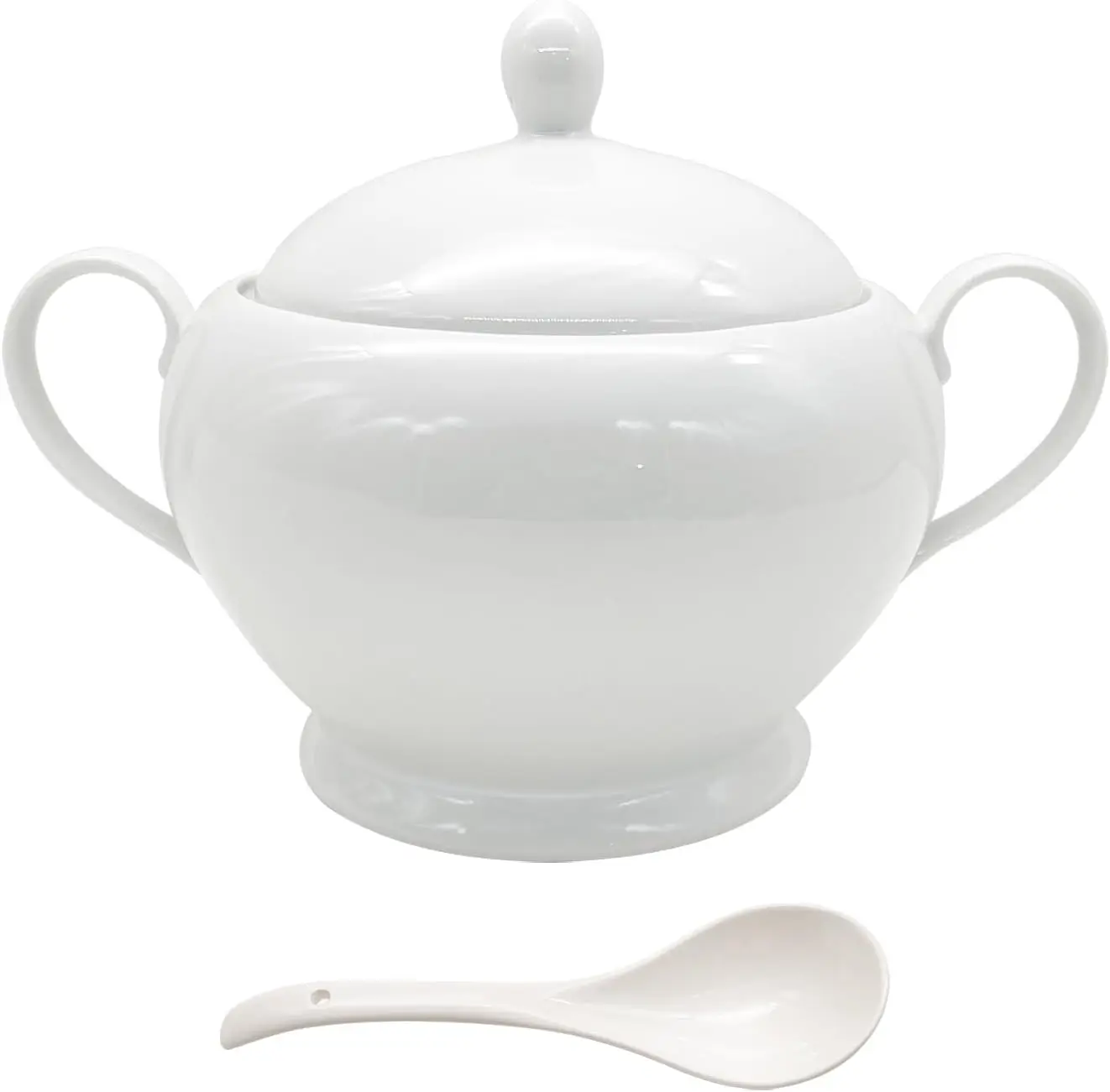 Porcelain Soup Tureen with Lid and Ladle Set, Double-Ear Covered Tureen Classic Serving Bowl for Soups, White
Porcelain Soup Tureen with Lid and Ladle Set, Double-Ear Covered Tureen Classic Serving Bowl for Soups, White