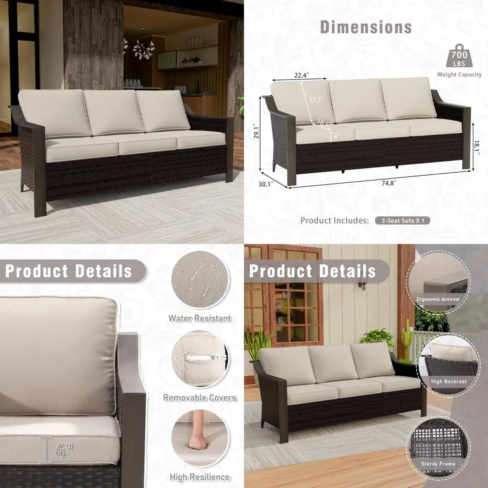 "74 Inch 3-Seater Patio Sofa with PE Wicker, Durable Outdoor Lounge, Thick Cushions, and Rust-Resistant Steel Frame"
"74 Inch 3-Seater Patio Sofa with PE Wicker, Durable Outdoor Lounge, Thick Cushions, and Rust-Resistant Steel Frame"