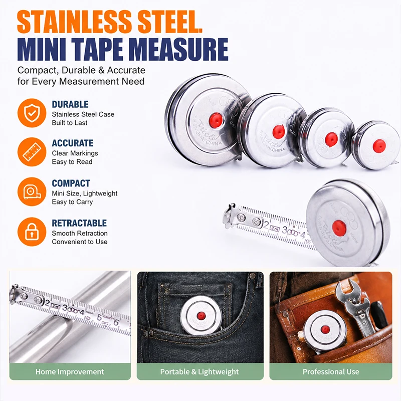 Metal Case Mini Tape Ruler Stainless Steel Metric Retractable Measure Tool for Handyman Carpenter Household Projects
Metal Case Mini Tape Ruler Stainless Steel Metric Retractable Measure Tool for Handyman Carpenter Household Projects