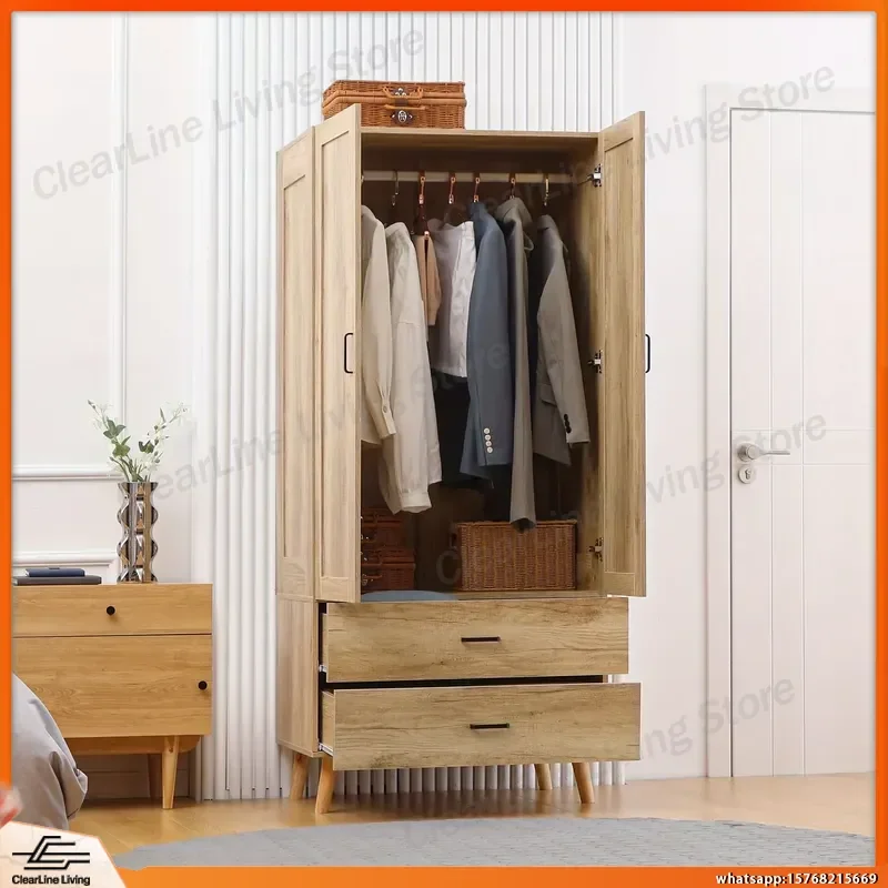 2 Door Wardrobe with 2 Drawers and Hanging Rod for Bedroom Apartment Storage Cabinet Modern Natural Wood Grain Closet
2 Door Wardrobe with 2 Drawers and Hanging Rod for Bedroom Apartment Storage Cabinet Modern Natural Wood Grain Closet