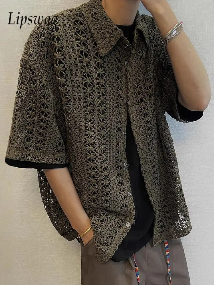 Trendy Solid Color Knit Hollow Out Shirt Mens Spring Summer Fashionable Short Sleeve Knitted Cardigans Men Vintage Crochet Tops
Trendy Solid Color Knit Hollow Out Shirt Mens Spring Summer Fashionable Short Sleeve Knitted Cardigans Men Vintage Crochet Tops