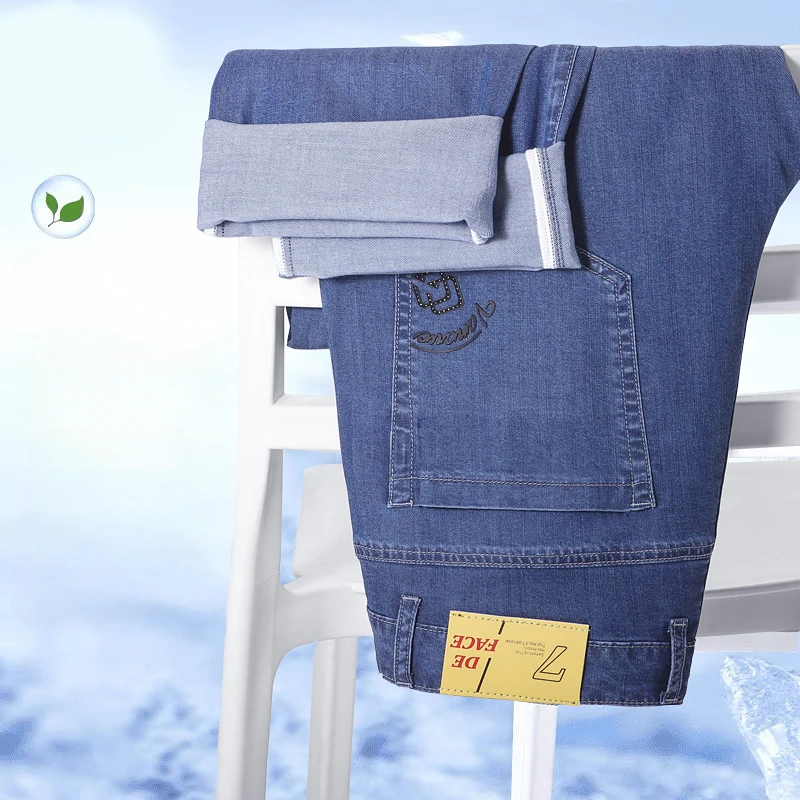 Elasticity Men Jeans Spring Summer Thin Lyocell Breathable Fabric Business Trousers Brand Clothing Classic Straight Denim Pants
Elasticity Men Jeans Spring Summer Thin Lyocell Breathable Fabric Business Trousers Brand Clothing Classic Straight Denim Pants