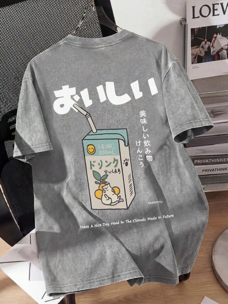 230GSM Heavyweight Cotton Short Sleeve T-Shirt Sand Washed Vintage Loose Fit Casual Cartoon Print Unisex
230GSM Heavyweight Cotton Short Sleeve T-Shirt Sand Washed Vintage Loose Fit Casual Cartoon Print Unisex