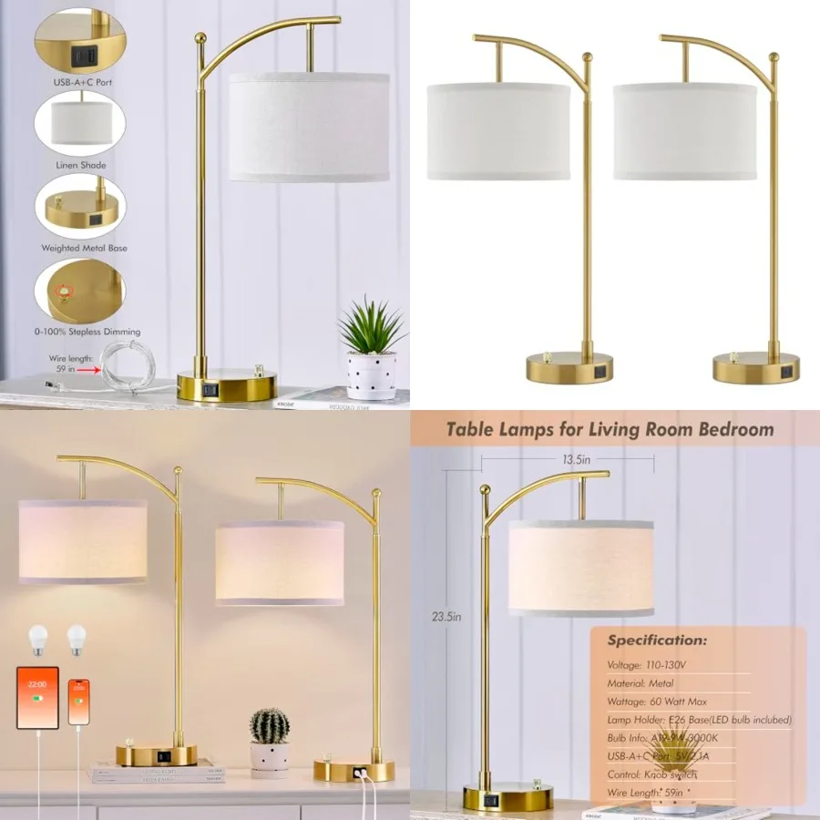 Table Lamp for Living Room Bedroom, 23.5" Table Lamps Set of 2 with USB C+A Ports, Bedside Lamps for Nightstand with Linen Lamp
Table Lamp for Living Room Bedroom, 23.5" Table Lamps Set of 2 with USB C+A Ports, Bedside Lamps for Nightstand with Linen Lamp