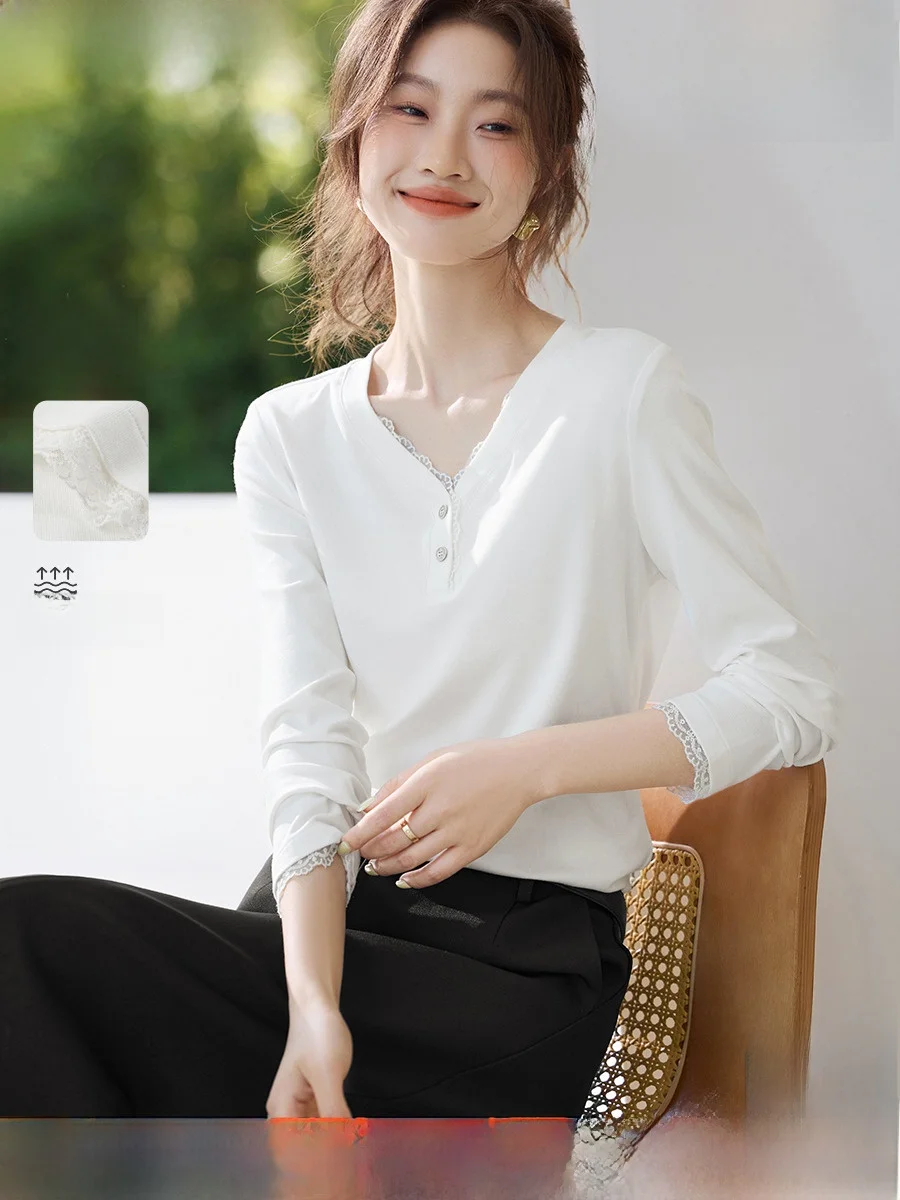 Slimming Effect V-Ne Splice Elastic Lace Hem T-irt Women's Sle Commute Korean Version Pure Color Autumn New Arrival
Slimming Effect V-Ne Splice Elastic Lace Hem T-irt Women's Sle Commute Korean Version Pure Color Autumn New Arrival