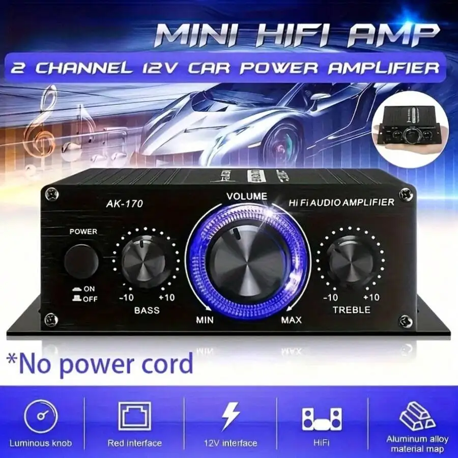 2-Channel 12V Mini HiFi Power Amplifier 20W For Car Motorcycle PC MP3 – Black With Blue LED Volume Knob, No Power Cord
2-Channel 12V Mini HiFi Power Amplifier 20W For Car Motorcycle PC MP3 – Black With Blue LED Volume Knob, No Power Cord