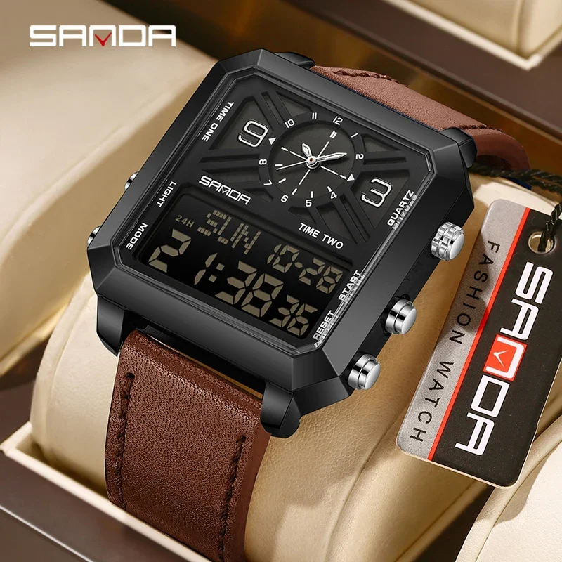 SANDA модные спортивные квадратные водонепроницаемые мужские кварцевые часы с двойным дисплеем, светодиодные аналоговые цифровые электронные мужские наручные часы с обратным отсчетом
SANDA модные спортивные квадратные водонепроницаемые мужские кварцевые часы с двойным дисплеем, светодиодные аналоговые цифровые электронные мужские наручные часы с обратным отсчетом