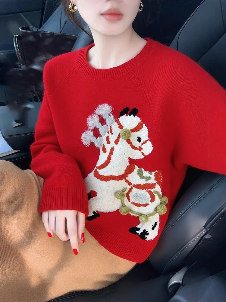 Red Knitted Sweater for Women New Year's Faion Soft Fluffy Tassel Pure Color Winter Warm Long Sve round Ne Top
Red Knitted Sweater for Women New Year's Faion Soft Fluffy Tassel Pure Color Winter Warm Long Sve round Ne Top