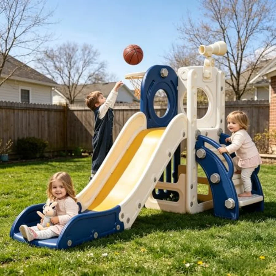 Toddler Slide, Outdoor Indoor Slide for Toddlers 1-3, Freestanding Slides with Basketball Hoop, Telescope, Storage Space and No
Toddler Slide, Outdoor Indoor Slide for Toddlers 1-3, Freestanding Slides with Basketball Hoop, Telescope, Storage Space and No