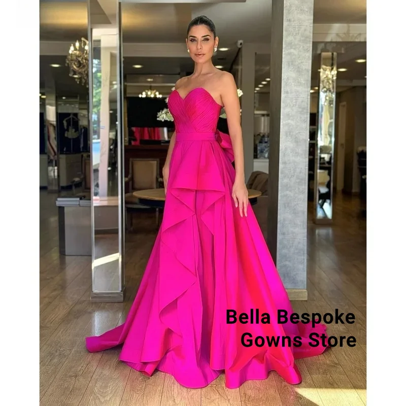 Customized Rose Red Bow Strapless Prom Dresses Satin A-line Sleeveless vestidos de noche Floor-Length Formal Evening
Customized Rose Red Bow Strapless Prom Dresses Satin A-line Sleeveless vestidos de noche Floor-Length Formal Evening