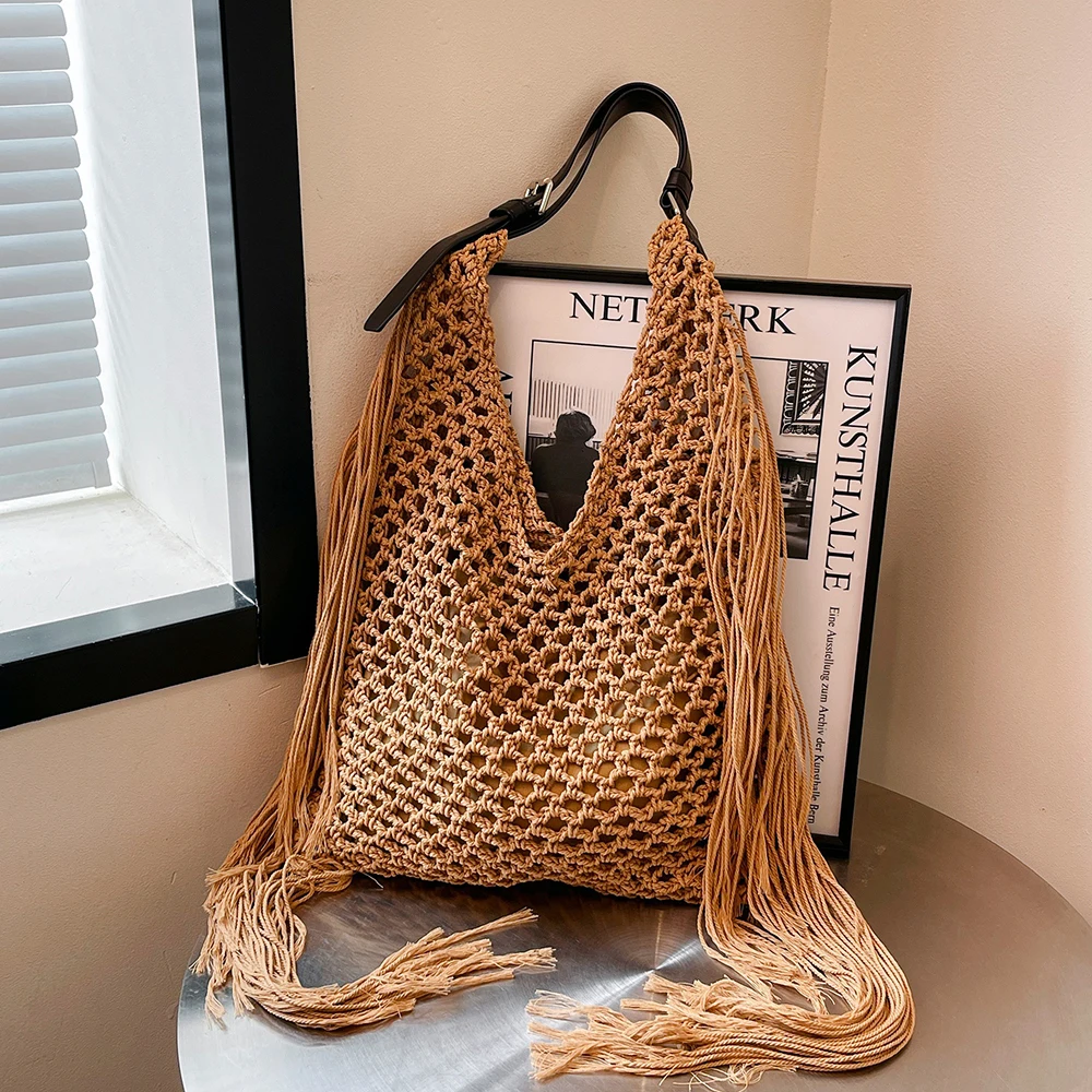 Vintage Tassel Tote Bags Women Fashion Hollow Out Woven Beach Bag Large Capacity Commuting Shoulder Bag Versatile Knit Beach Bag
Vintage Tassel Tote Bags Women Fashion Hollow Out Woven Beach Bag Large Capacity Commuting Shoulder Bag Versatile Knit Beach Bag