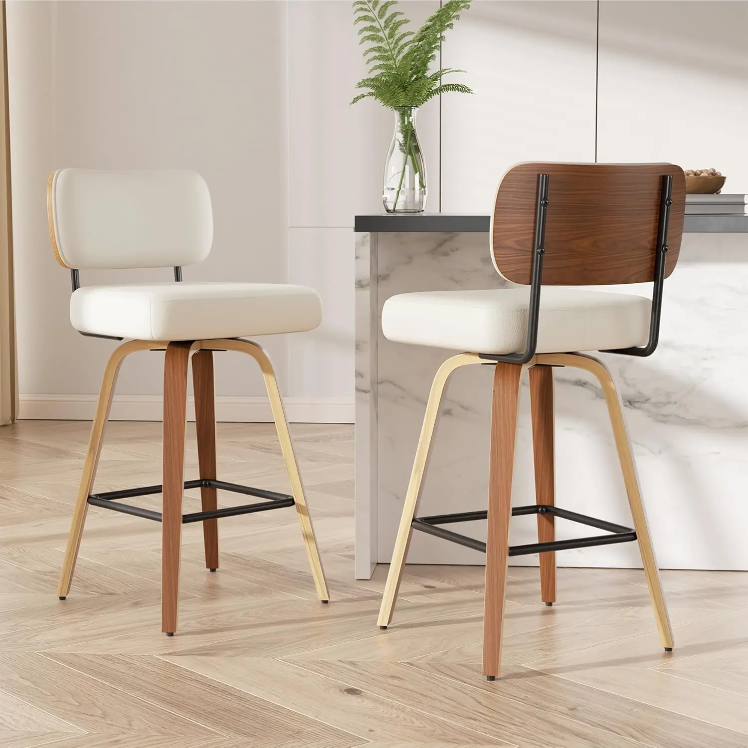 26in Faux Leather Swivel Bar Stool Set Walnut Bentwood Leg Mid Century Modern Kitchen Counter Cream Customized
26in Faux Leather Swivel Bar Stool Set Walnut Bentwood Leg Mid Century Modern Kitchen Counter Cream Customized