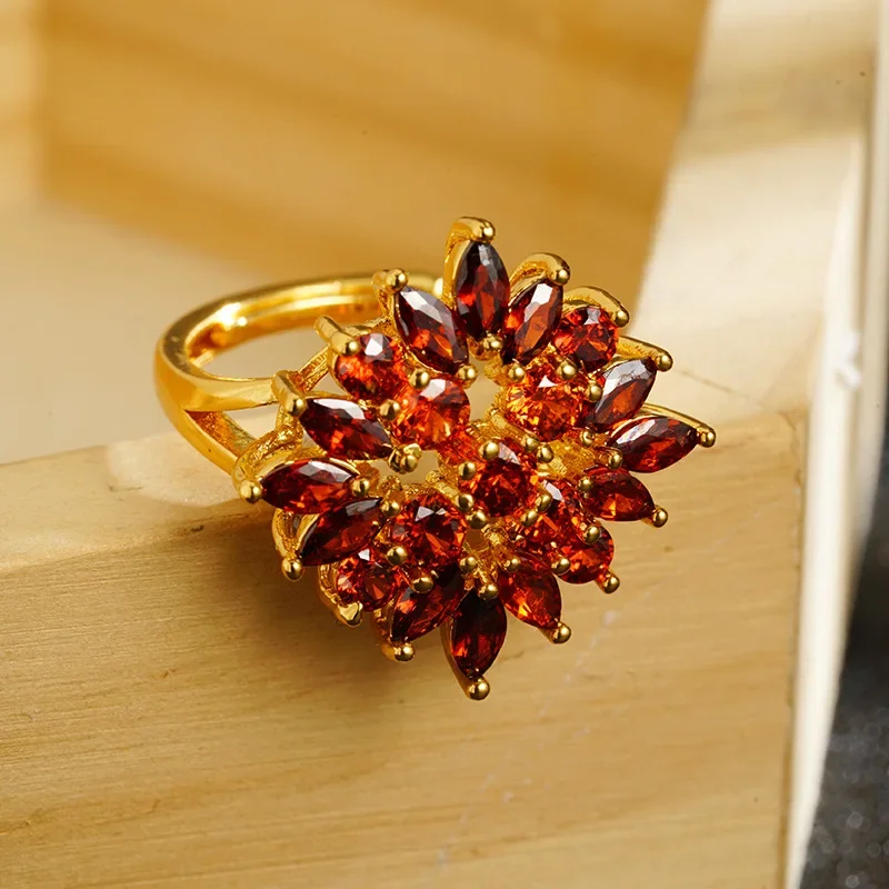 Luxury 24K 9999 Pure Gold real gold Sunflower Ring Ins Style Micro-inlaid Gemstone Women's Opening Ring
Luxury 24K 9999 Pure Gold real gold Sunflower Ring Ins Style Micro-inlaid Gemstone Women's Opening Ring