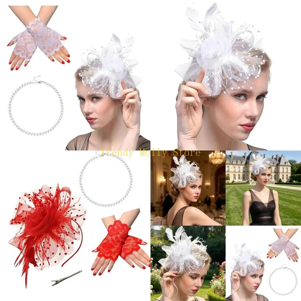 N5KB 20s Flapper Headwear With Gloves And Beaded Necklace Set For Costume Party
N5KB 20s Flapper Headwear With Gloves And Beaded Necklace Set For Costume Party
