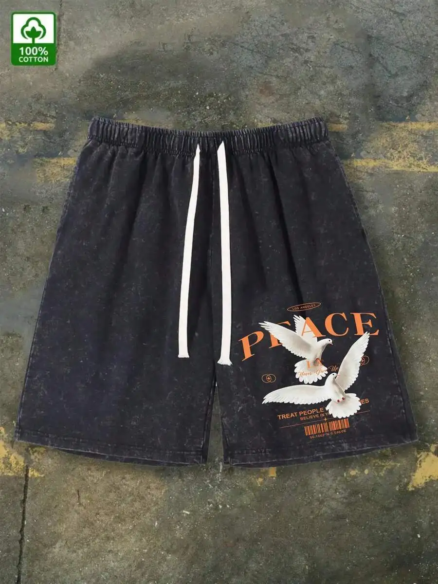 Mens 100% Cotton Washed Casual Shorts With Dove Print And Drawstring Waist
Mens 100% Cotton Washed Casual Shorts With Dove Print And Drawstring Waist