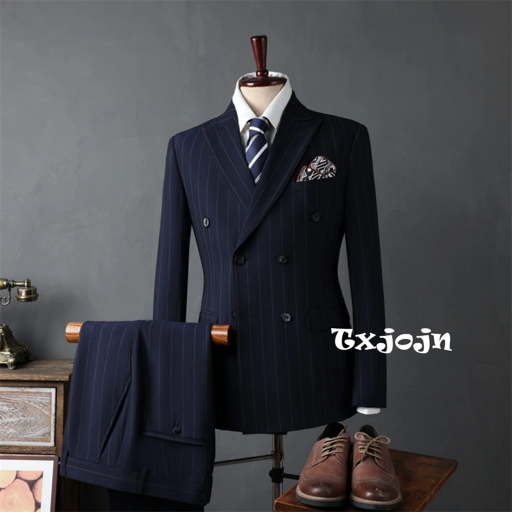 Fashionable Double Breasted Tuxedo 2 Pieces For Men Stage Performance,Dynamic Premium Striped Men's Suit Set Party Prom Wear
Fashionable Double Breasted Tuxedo 2 Pieces For Men Stage Performance,Dynamic Premium Striped Men's Suit Set Party Prom Wear