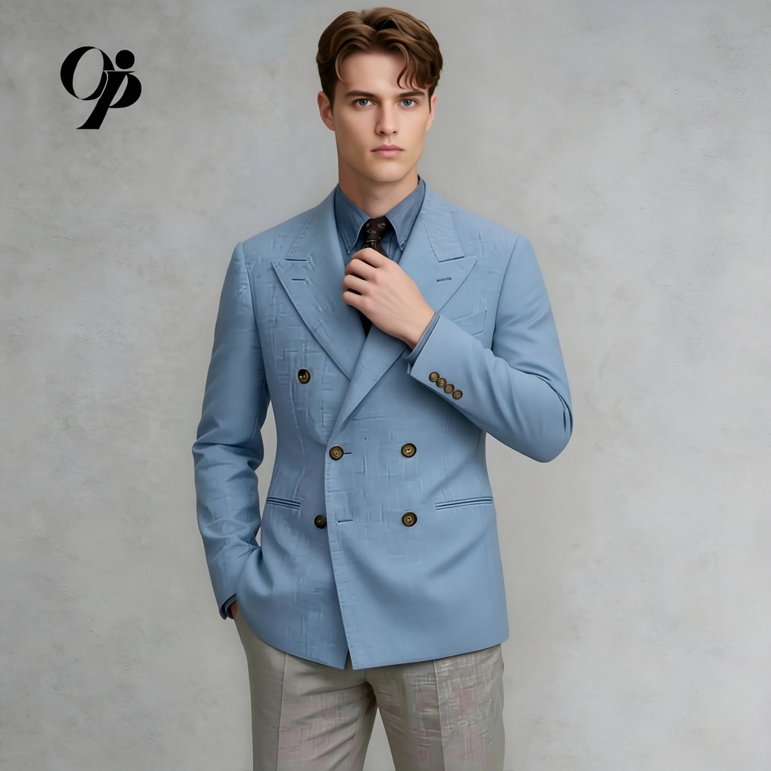 Summer Business Casual Suit Slim Fit Light Blue by Opeodly Double Breasted Blazer Pants with Breathable Linen Texture
Summer Business Casual Suit Slim Fit Light Blue by Opeodly Double Breasted Blazer Pants with Breathable Linen Texture