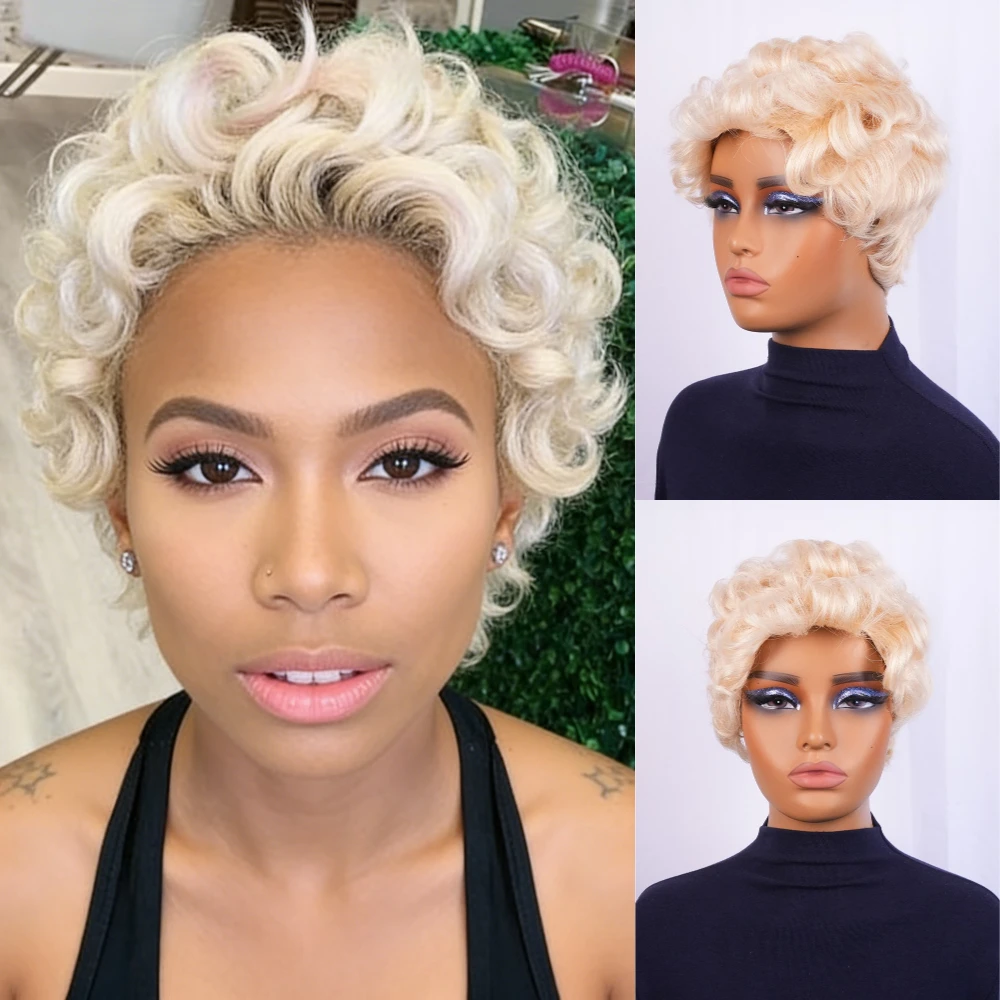 613 Curly Short Layered Pixie Cut Wig For Women Human Hair Machine Made Natural Realistic Breathable Rose-Patterned Inner Net
613 Curly Short Layered Pixie Cut Wig For Women Human Hair Machine Made Natural Realistic Breathable Rose-Patterned Inner Net