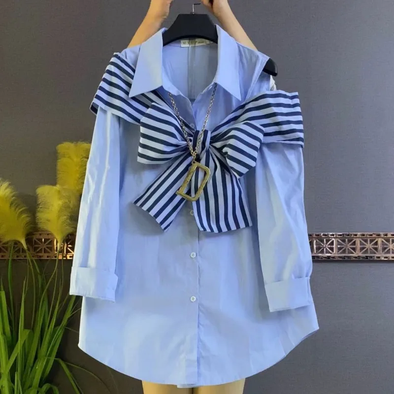 【Shop Sales】Design Sense Niche Fake Two Striped Off-the-shoulder Shirt in The Long Top of The Spring New Large-size Women's Wear
【Shop Sales】Design Sense Niche Fake Two Striped Off-the-shoulder Shirt in The Long Top of The Spring New Large-size Women's Wear
