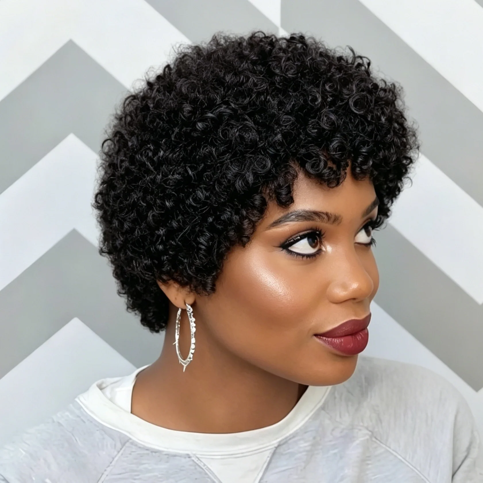 Kinky Curly Pixie Cut Bangs Wig Natural Black Human Hair Short Wig Full Machine Made Wig Natural Looking Replacement Wig
Kinky Curly Pixie Cut Bangs Wig Natural Black Human Hair Short Wig Full Machine Made Wig Natural Looking Replacement Wig