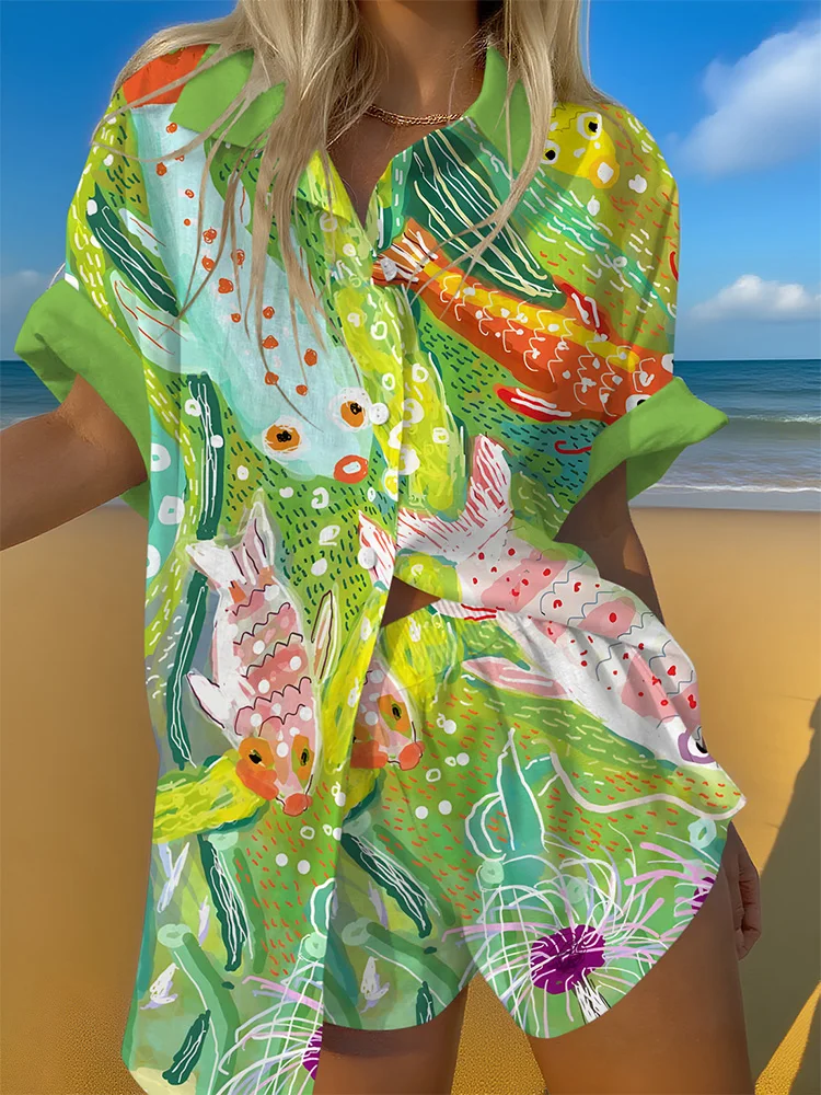 Summer 2 Pieces Set For Woman Fashion Casual Printed Two Piece Set Colorful Button Short Sleeves Shirts And Shorts Suits Clothes
Summer 2 Pieces Set For Woman Fashion Casual Printed Two Piece Set Colorful Button Short Sleeves Shirts And Shorts Suits Clothes