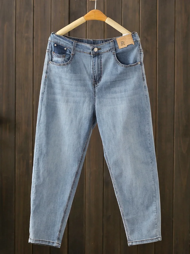 High Waist Summer Thin Denim Jeans Women's Elastic Harem Pants Cotton Stretch Fabric Nine Points Casual Trousers
High Waist Summer Thin Denim Jeans Women's Elastic Harem Pants Cotton Stretch Fabric Nine Points Casual Trousers