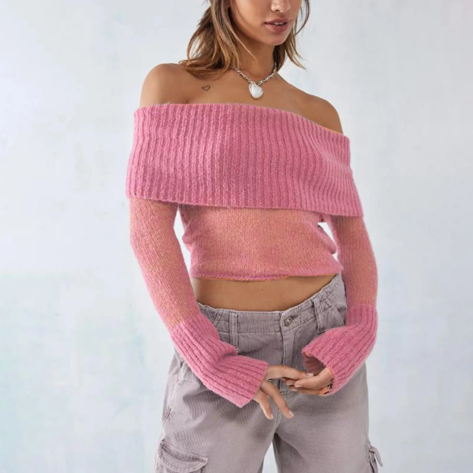 Women’s Knit Crop Tops Off Shoulder Solid Color Long Sleeve Pullovers Cropped Sweater Y2k High Streetwear Female Short Outwear
Women’s Knit Crop Tops Off Shoulder Solid Color Long Sleeve Pullovers Cropped Sweater Y2k High Streetwear Female Short Outwear