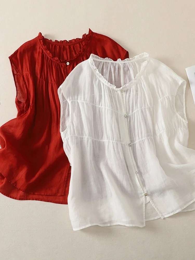 Japanese Style Pleated Design Cotton Linen Sleeveless Shirt Women Summer round Neck Loose Fit Shirt Vest Top Cool Feeling
Japanese Style Pleated Design Cotton Linen Sleeveless Shirt Women Summer round Neck Loose Fit Shirt Vest Top Cool Feeling