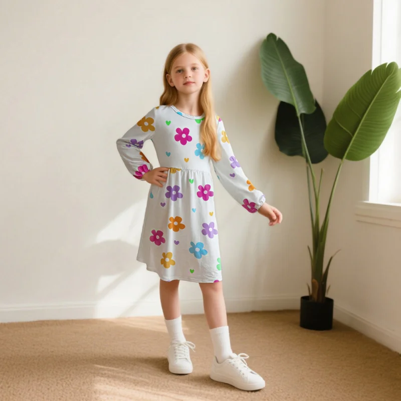 2025 Girls Colorful Floral Print Long Sleeve Dress - Cute Casual Midi Dress for Kids Daily Wear
2025 Girls Colorful Floral Print Long Sleeve Dress - Cute Casual Midi Dress for Kids Daily Wear