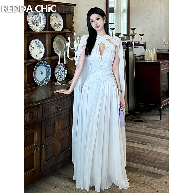 ReddaChic Elegant Women Party Dress with Cape V-neck Halter Flowy Shirring Maxi Long One-piece Wedding Party Elegant Clothes
ReddaChic Elegant Women Party Dress with Cape V-neck Halter Flowy Shirring Maxi Long One-piece Wedding Party Elegant Clothes