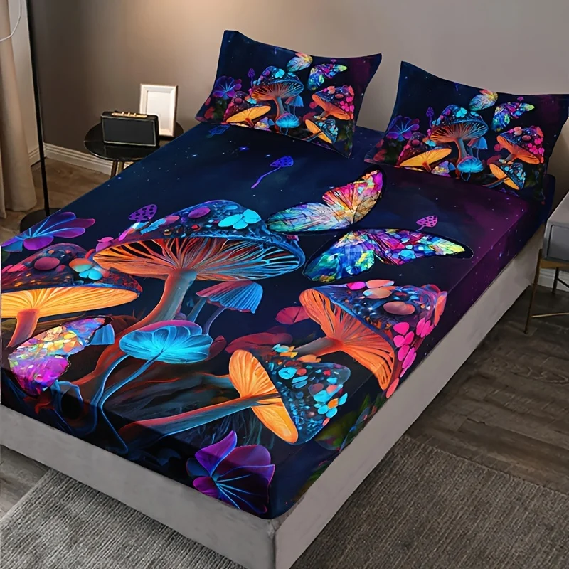 3pcs Fitted Sheet Set Colorful Mushroom 3D Printed 100% Polyester Microfiber Mattress Covers Cozy Bedding Set With 2 Pillowcases
3pcs Fitted Sheet Set Colorful Mushroom 3D Printed 100% Polyester Microfiber Mattress Covers Cozy Bedding Set With 2 Pillowcases